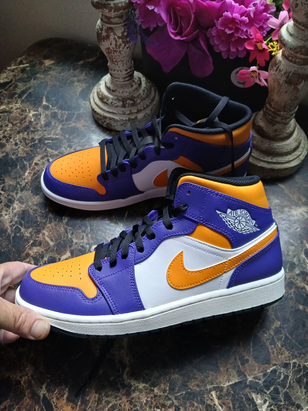 Jordan 1 Mid Lakers Streetwear/Basketball Shoes Size 9.5 Men/11 Women